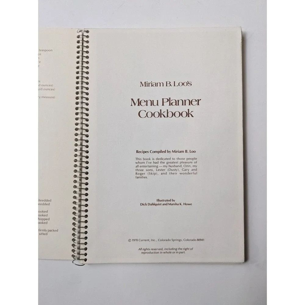 Miriam B. Loo's Menu Planner Cookbook (1978) Vintage Spiralbound‎